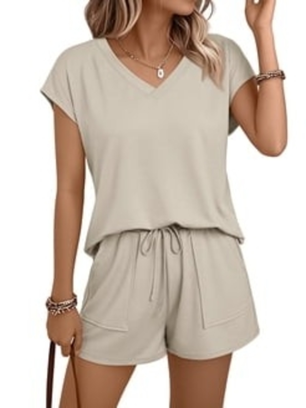 Women’s V-Neck Lounge Set in Grey